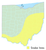 Map showing the range of the copperhead snake in Ohio